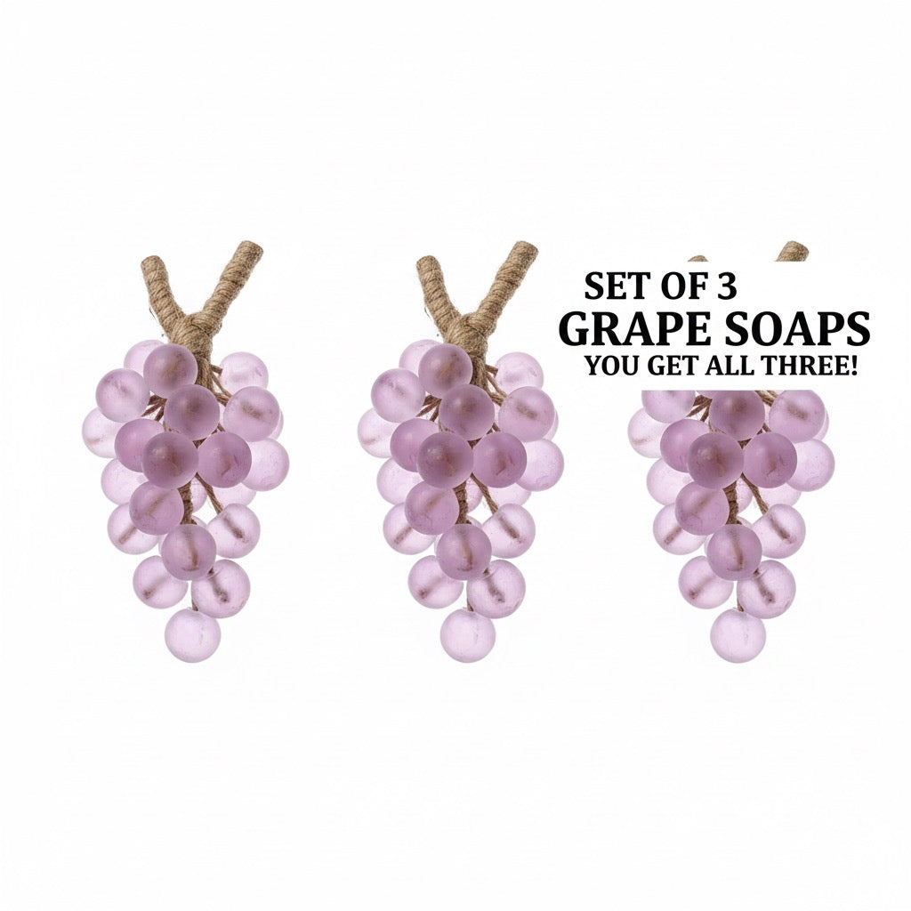 Set of 3: Luxury Crystal Grape Cluster Soap – Artisan Hand-Poured Glycerin Bath & Dec